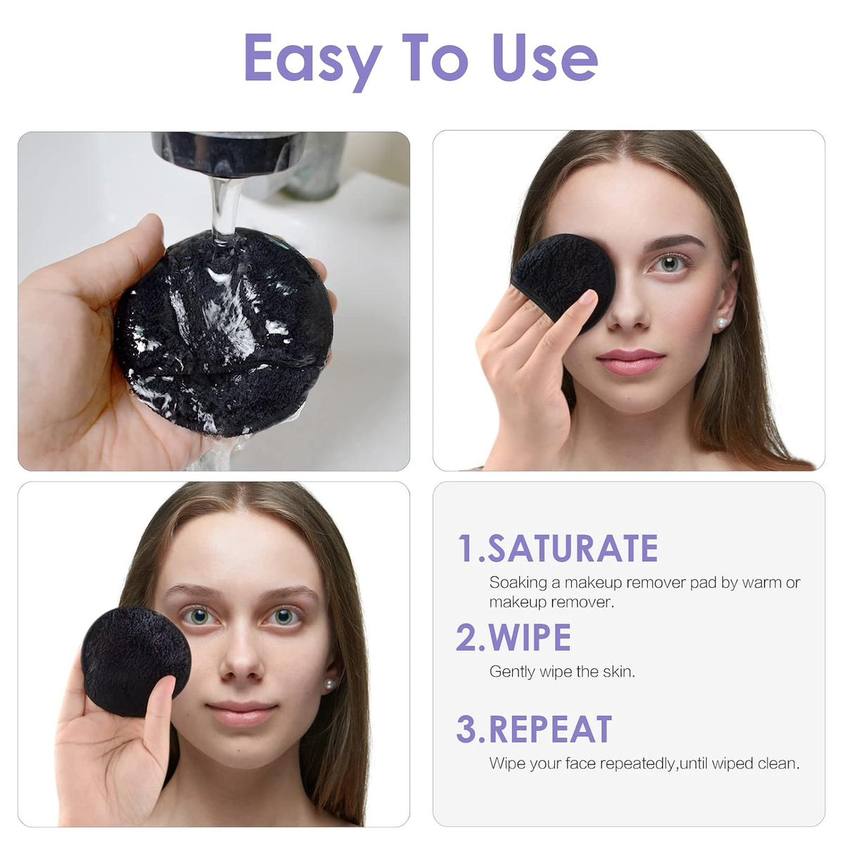 Reusable Makeup Remover Pads,Round 3.15inch,16 Pack,Black