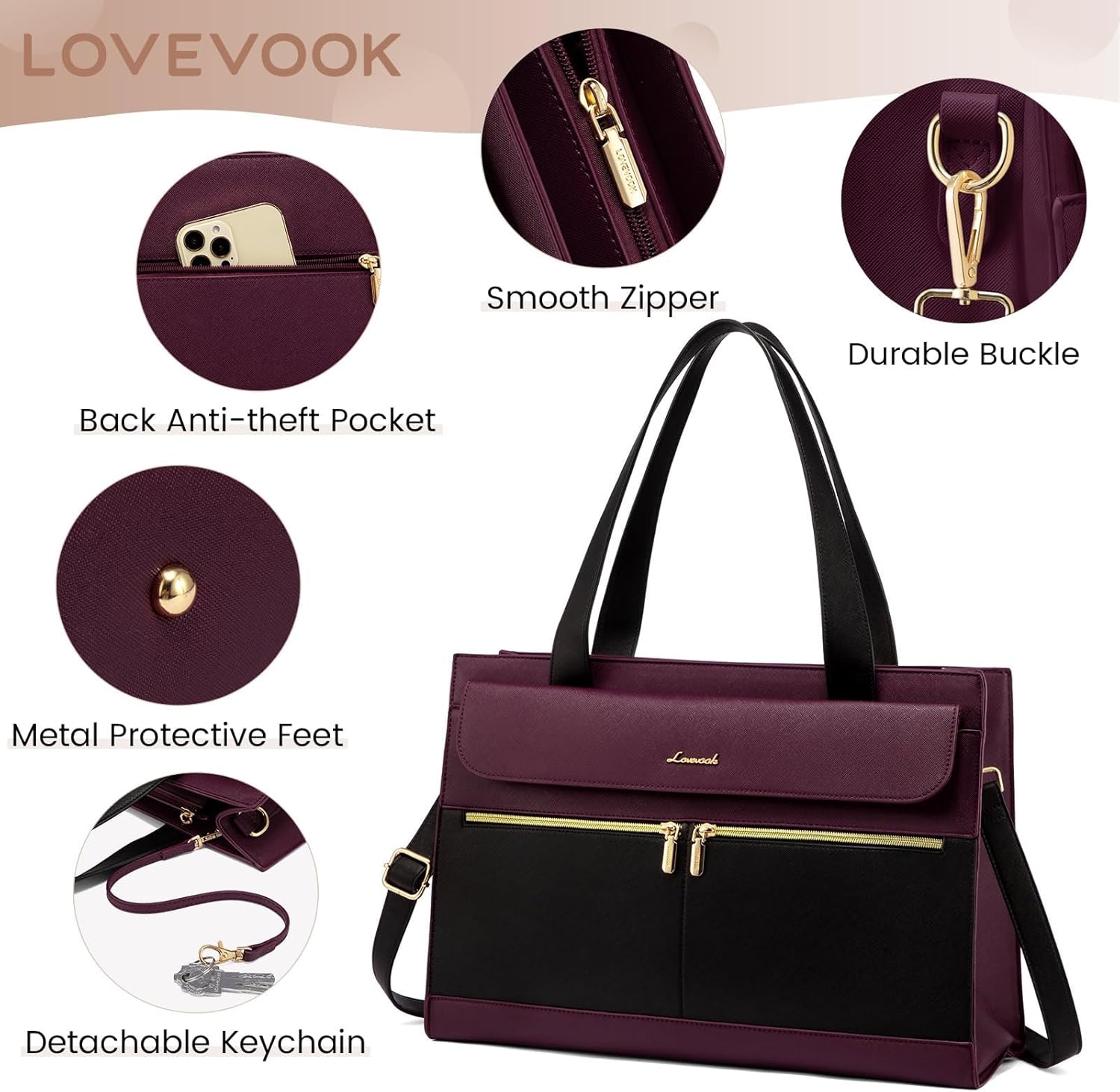 Laptop Bag for Women 17.3 Inch Laptop Tote Work Bags Professional Leather Computer Briefcase Waterproof Handbag