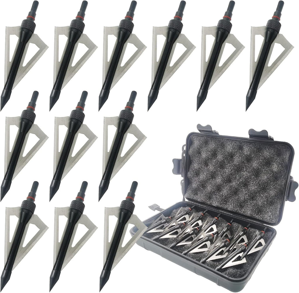 Hunting Broadheads 12PK 100 Grains Screw-in Arrow Archery 3 Blades Hunting Heads Arrow Tips Compatible with Crossbow