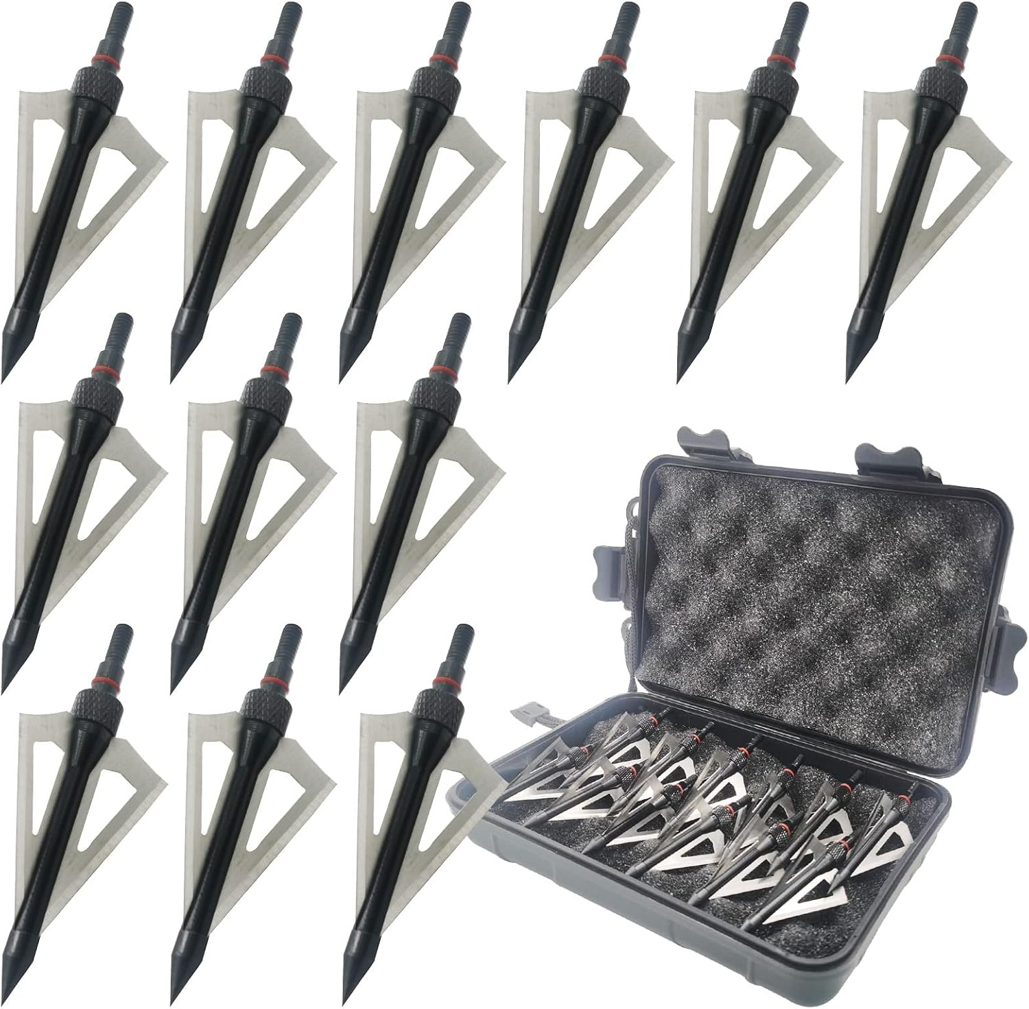 Hunting Broadheads 12PK 100 Grains Screw-in Arrow Archery 3 Blades Hunting Heads Arrow Tips Compatible with Crossbow