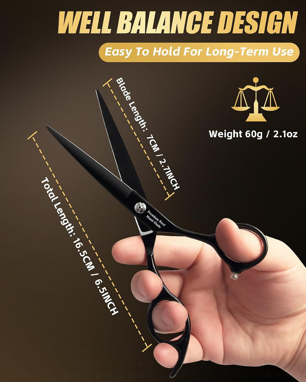 Hair Cutting Scissors Kit, 6.5" Barber Scissors Set (Black) | Professional Hair Shears, Japanese 440C Haircut