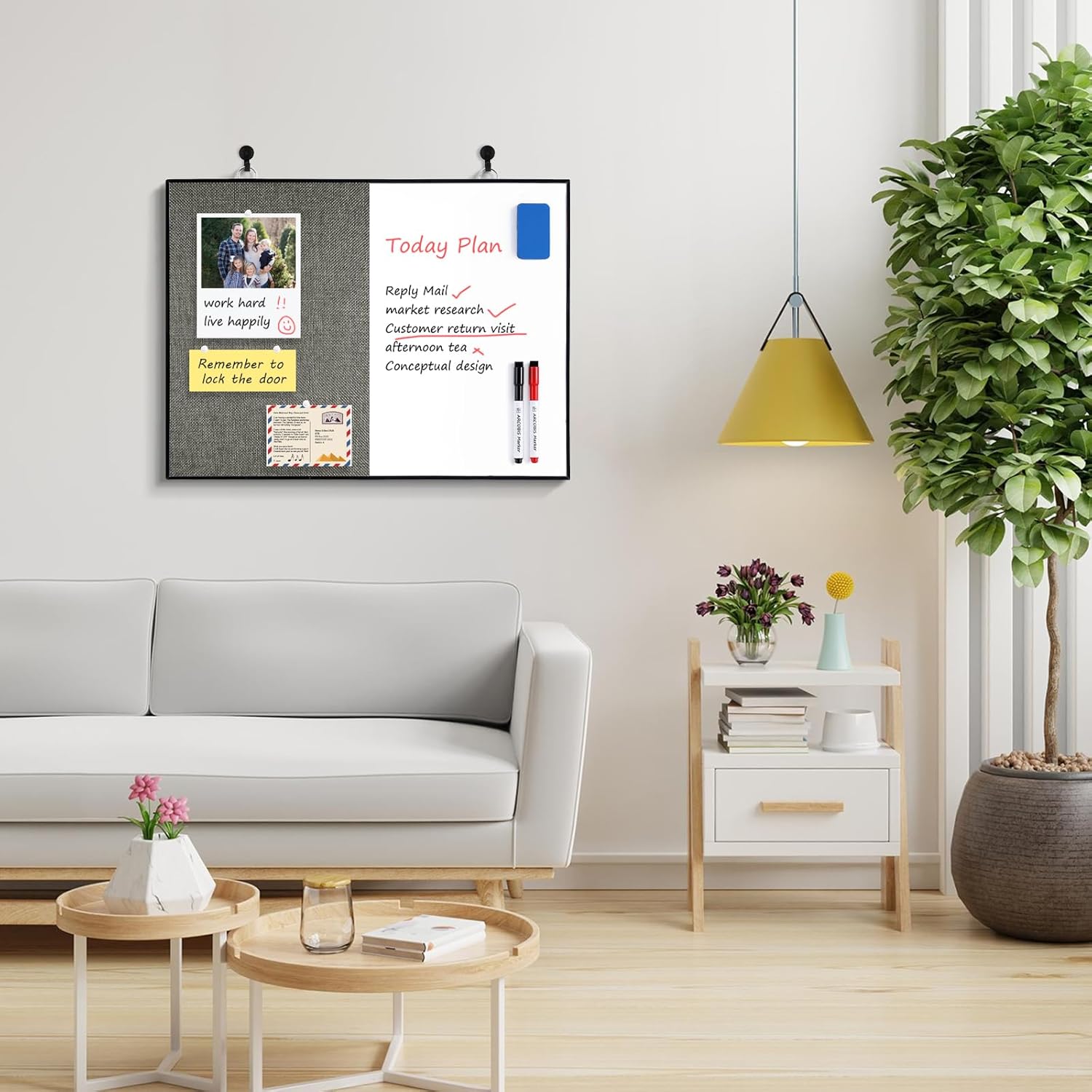 Cork Board White Board Combo, 24"X18" Linen Bulletin Board Whiteboard for Wall, Double-Sided Magnetic Dry Erase
