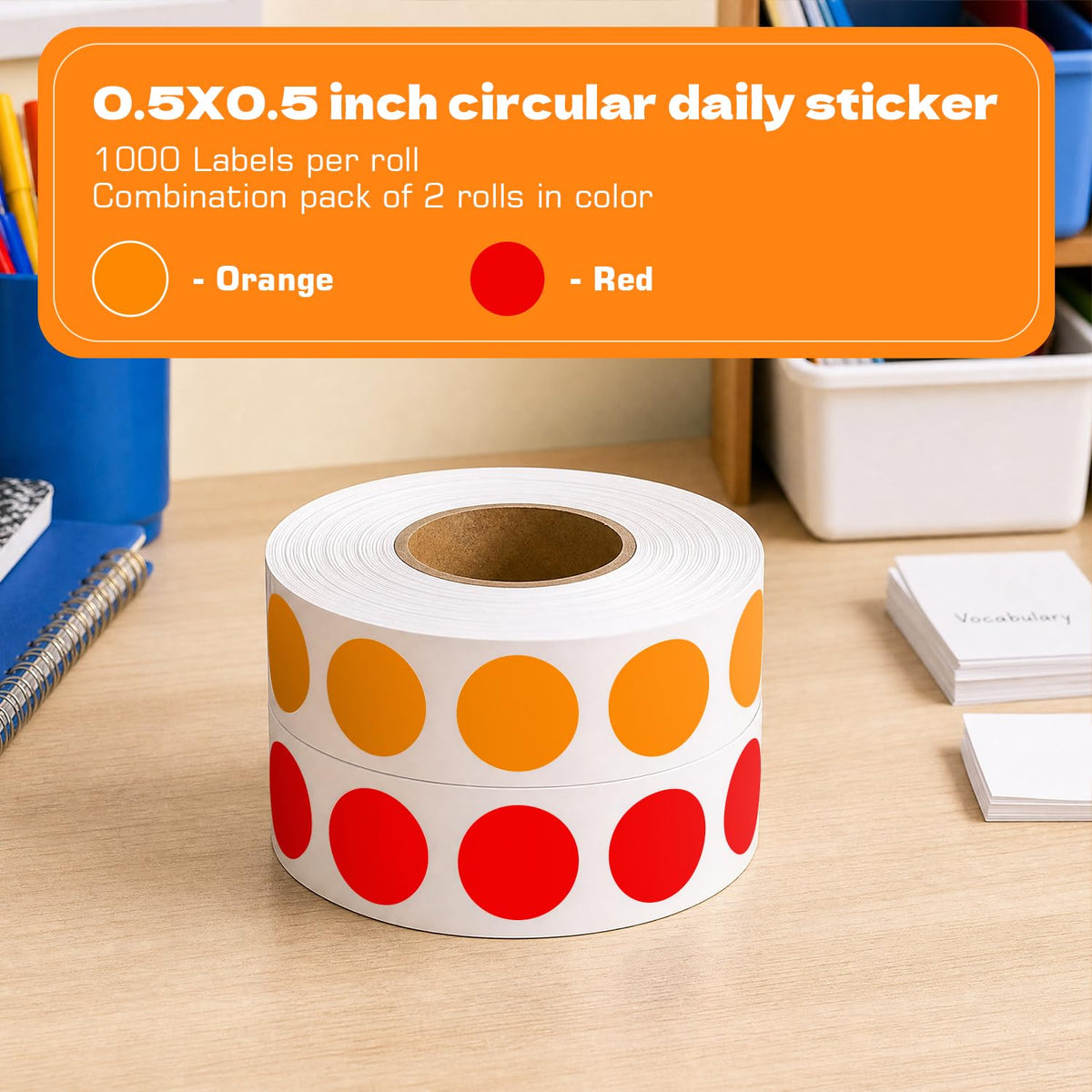 1/2 Inch Colored Dot Stickers, 2000 Colorful Dots Round Labels
