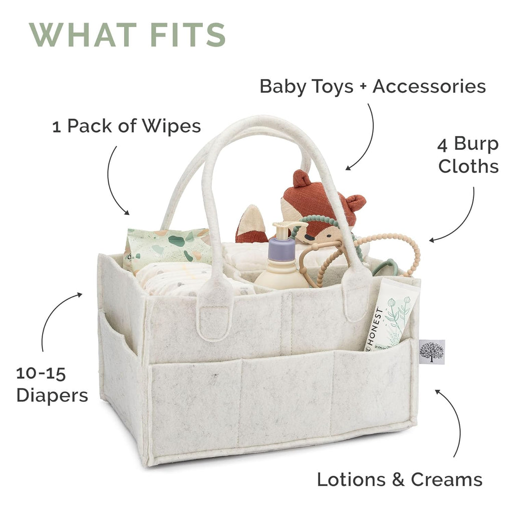 Diaper Caddy - Nursery Storage Bin and Car Organizer for Diapers and Baby Wipes - Oatmeal, Large