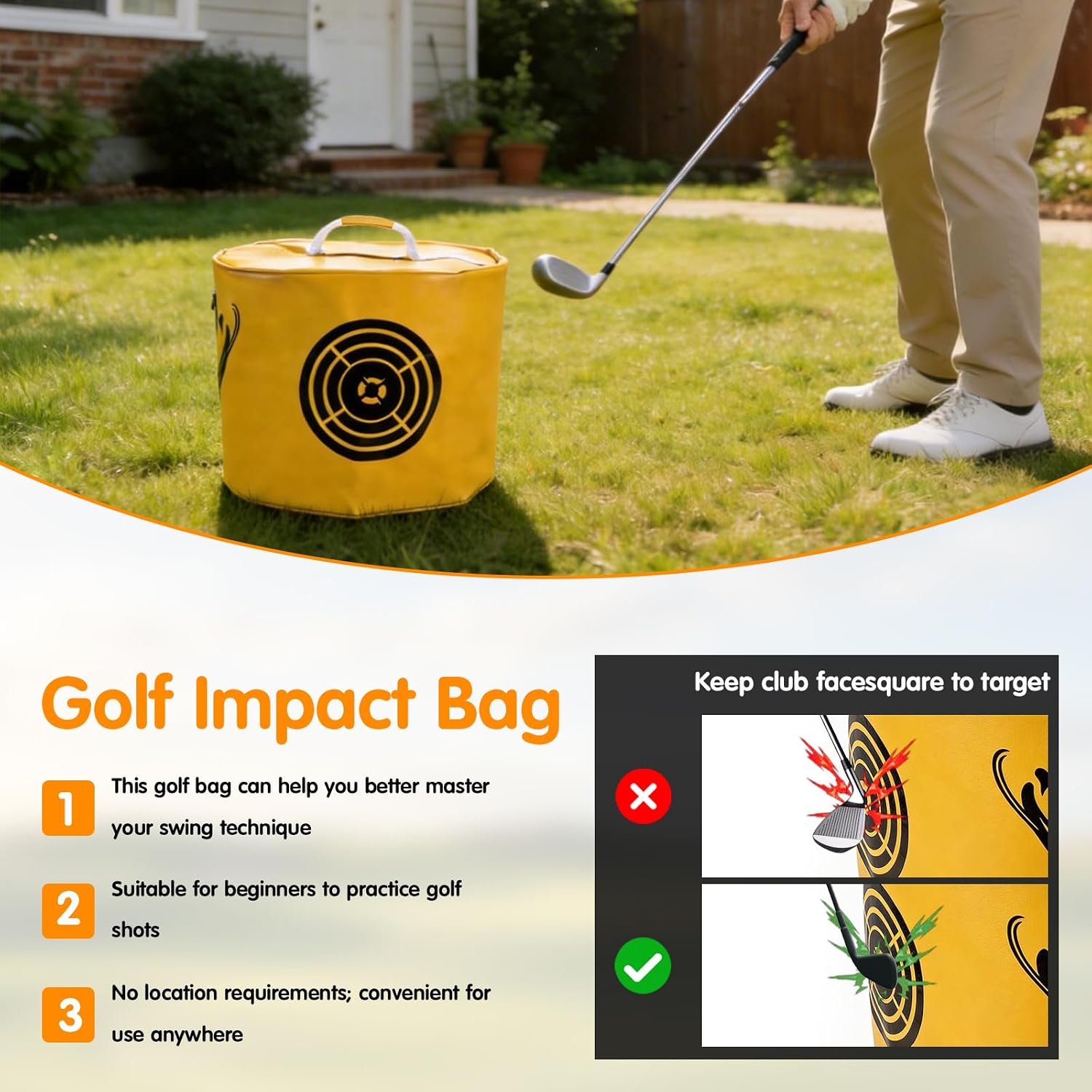 Golf Impact Bag, 9.8×14.9 Inch Smash Bag for Golf Practice, Golf Swing Trainer Impact Position Training Aid with