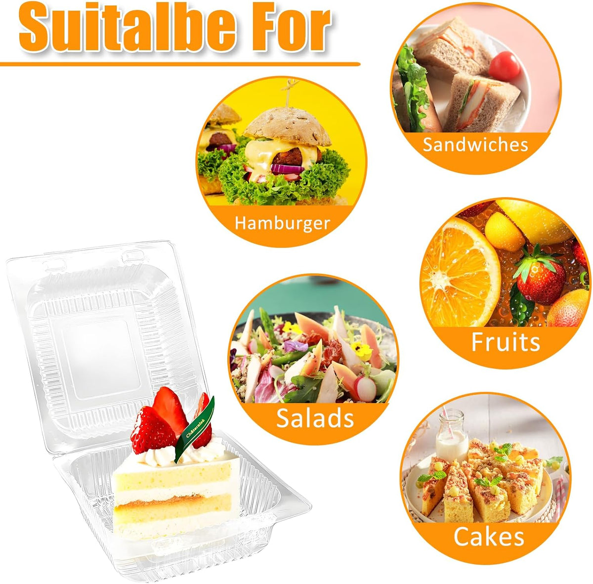 100 Pack Clear Plastic Square Hinged Food Clamshell Container,Disposable To Go Cake Slice Container,Clear Plastic