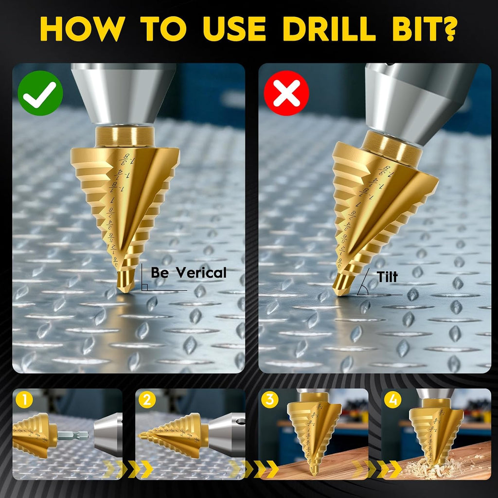 Titanium Step Drill Bit - 4241 HSS Step Bit with Two Spiral Grooved