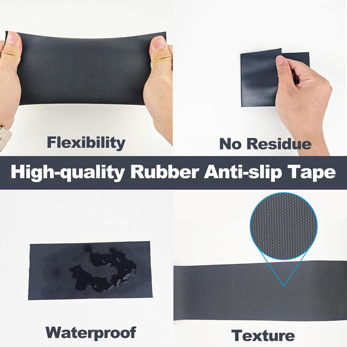 Rubber Grip Tape, 4" x16.5Ft, Anti-Slip, Comfortable Grip, Durable