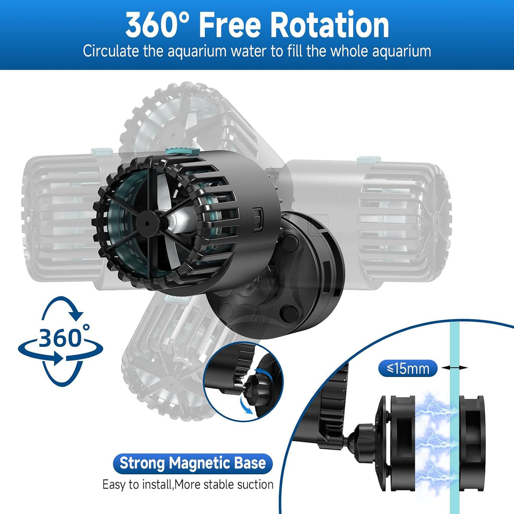 Aquarium Wave Maker with Magnetic Base 1200GPH Fish Tank Wavemaker | Submersible Circulation Pump Powerhead