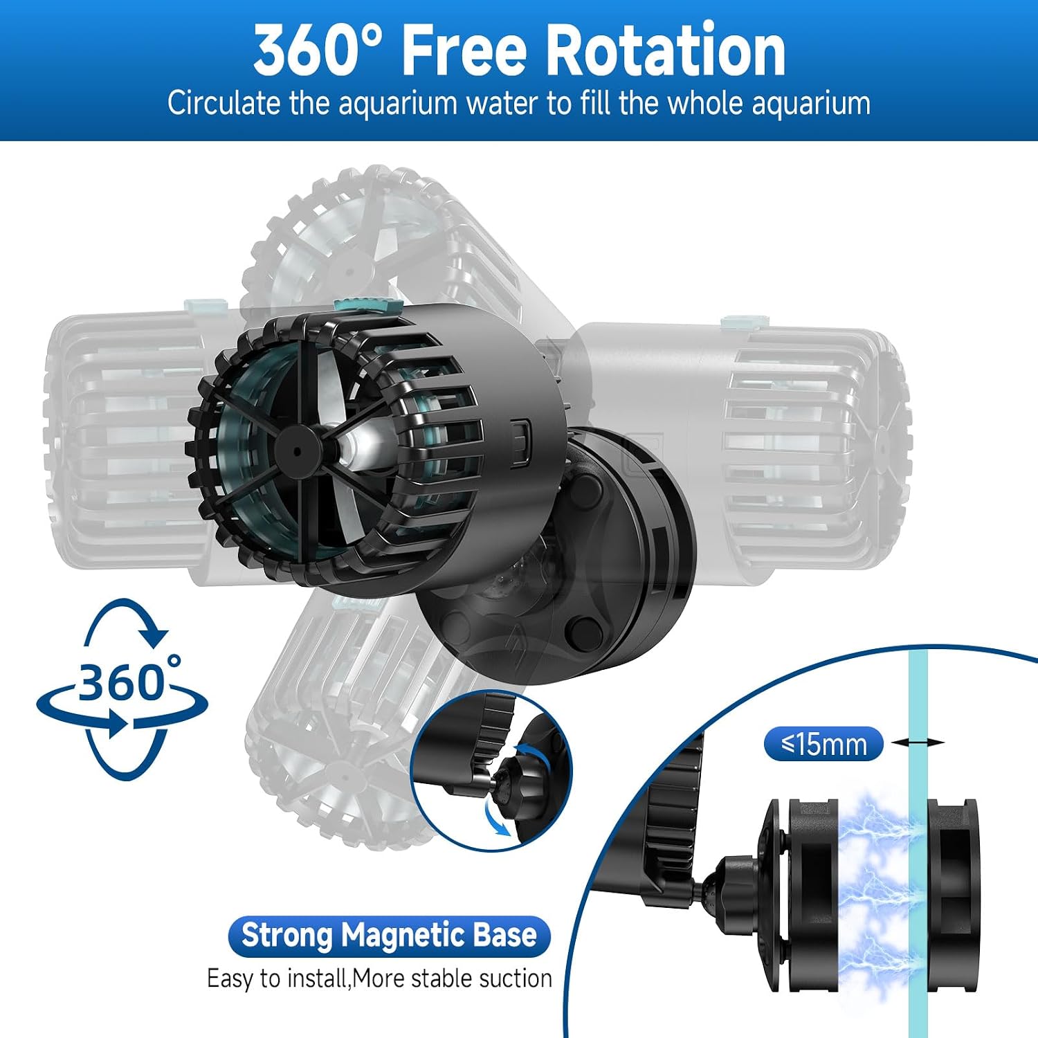 Aquarium Wave Maker with Magnetic Base 1200GPH Fish Tank Wavemaker | Submersible Circulation Pump Powerhead