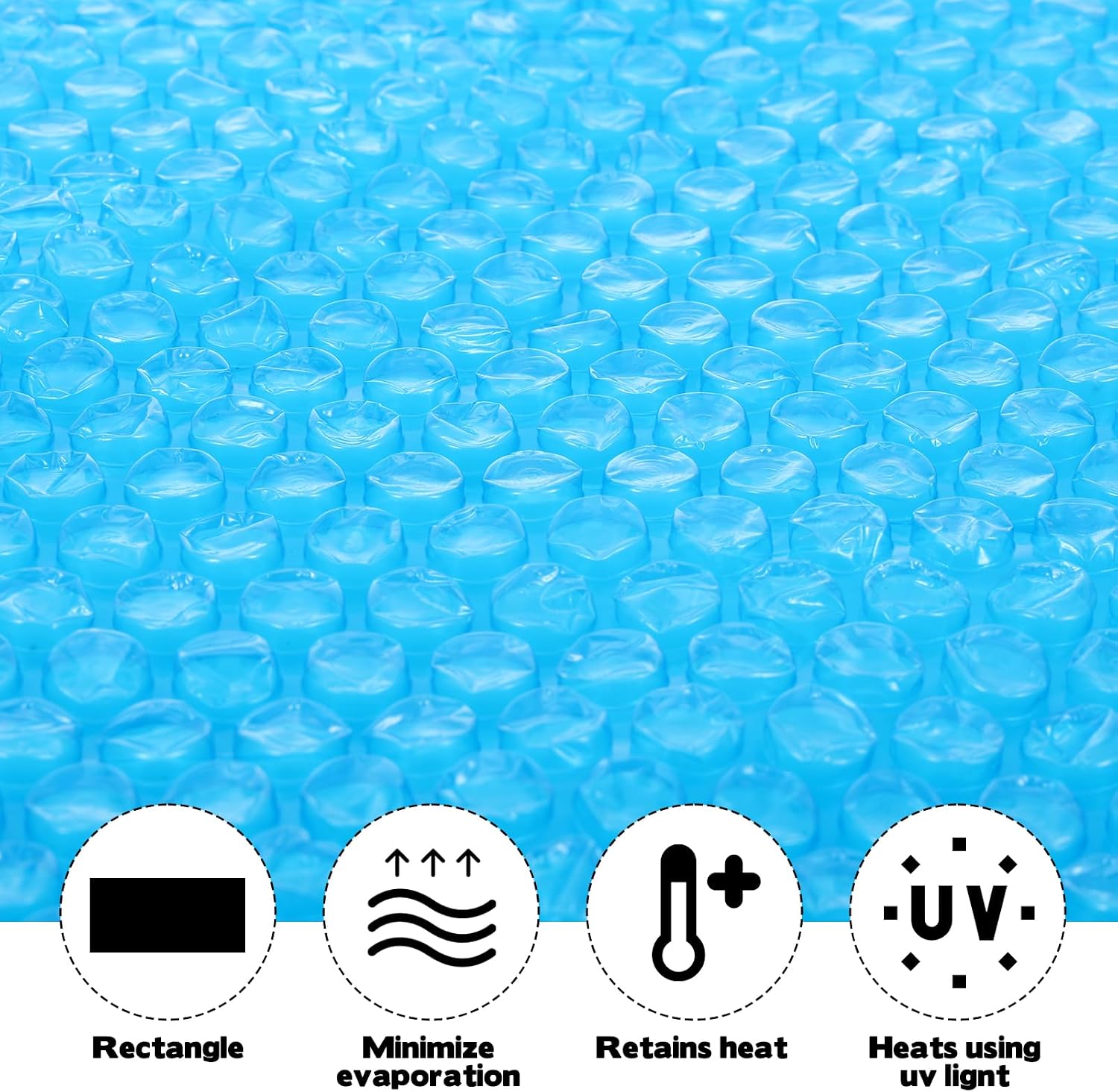 8.5x5.5 Ft Rectangle Solar Pool Cover for Above Pools, Blue Bubble Insulation Blanket for Heating, Heat Retention