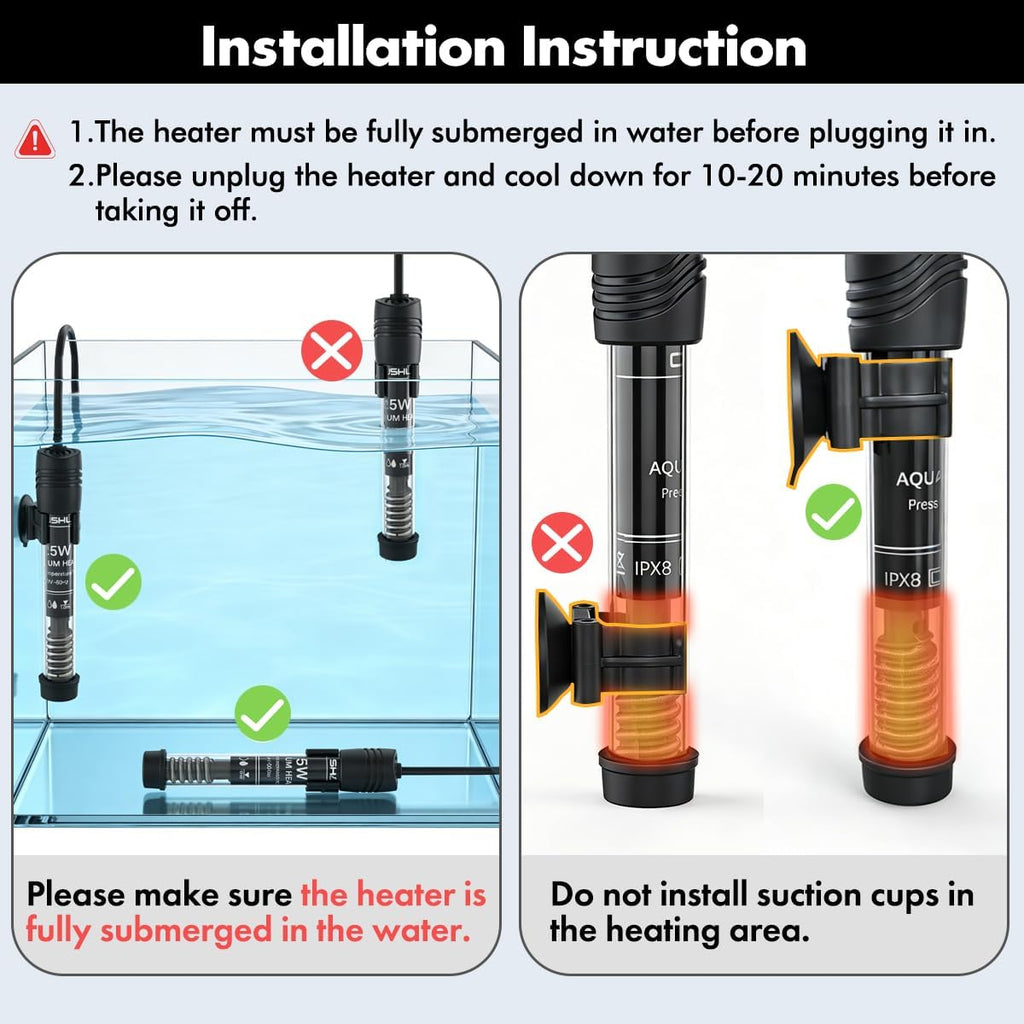 Submersible Aquarium Heater, Adjustable Fish Tahk Heater with Free Thermometer Suitable for Marine Saltwater and