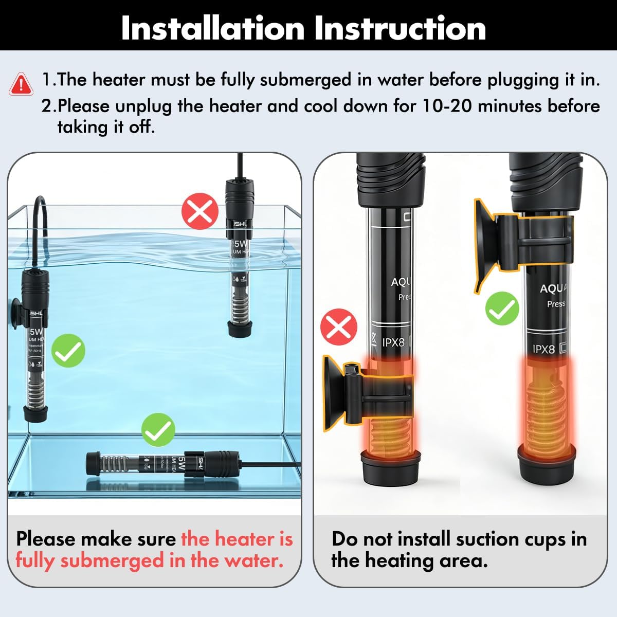Submersible Aquarium Heater, Adjustable Fish Tahk Heater with Free Thermometer Suitable for Marine Saltwater and