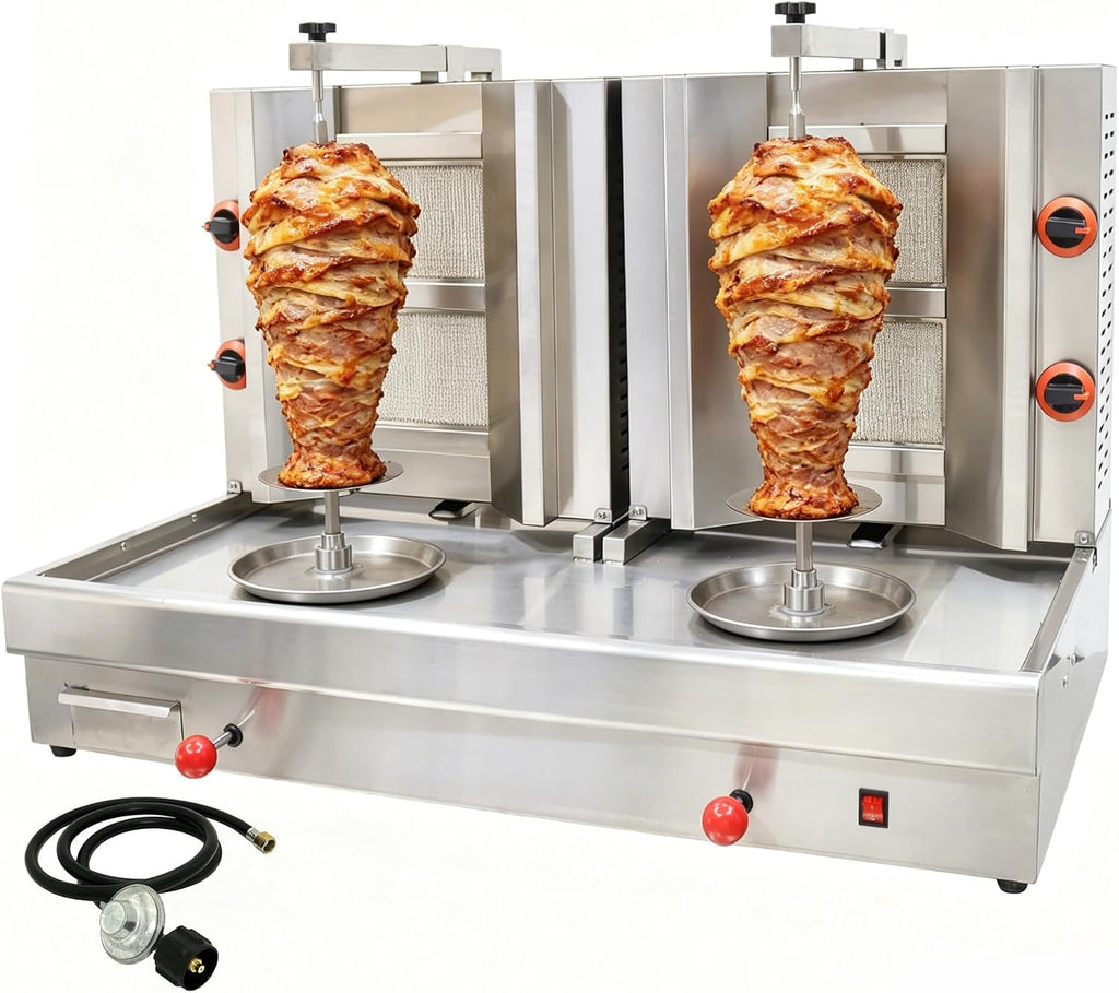 Gas Shawarma Grill Machine, 2 Burners x 2 Rotating Cook Station