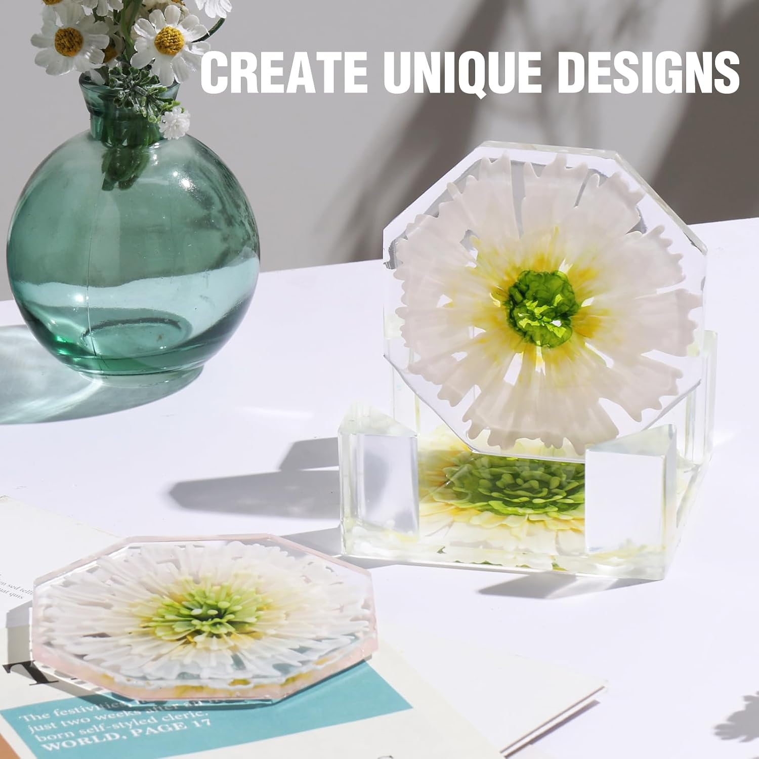 18 Pcs Coaster Resin Molds Silicone, Coaster Molds | with Round Square Octagon Shape Holder Molds for Epoxy Resin