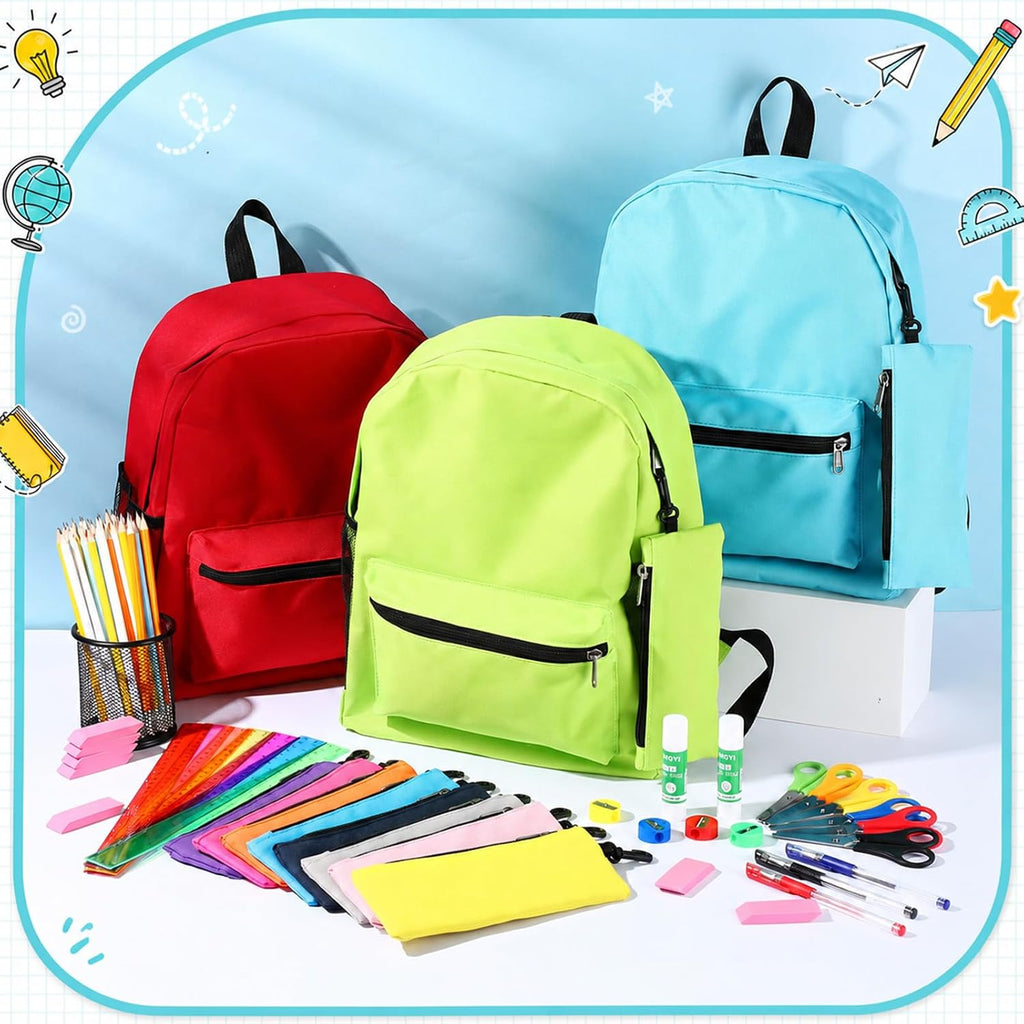 168 Pcs Backpacks Bulk with School Kits Pencil Bags Pens Rulers Glue Sticks Scissors Sharpeners Erasers (Classic)