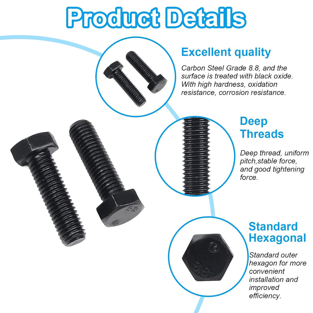 M10 Hex Bolts, M10-1.5 x 75mm Hex Head Bolts