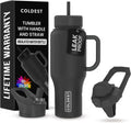 Coldest Tumbler with Handle and Straw - 100% Leak Proof Insulated Tumbler with Lid and Straw (3 Lids) - Stainless