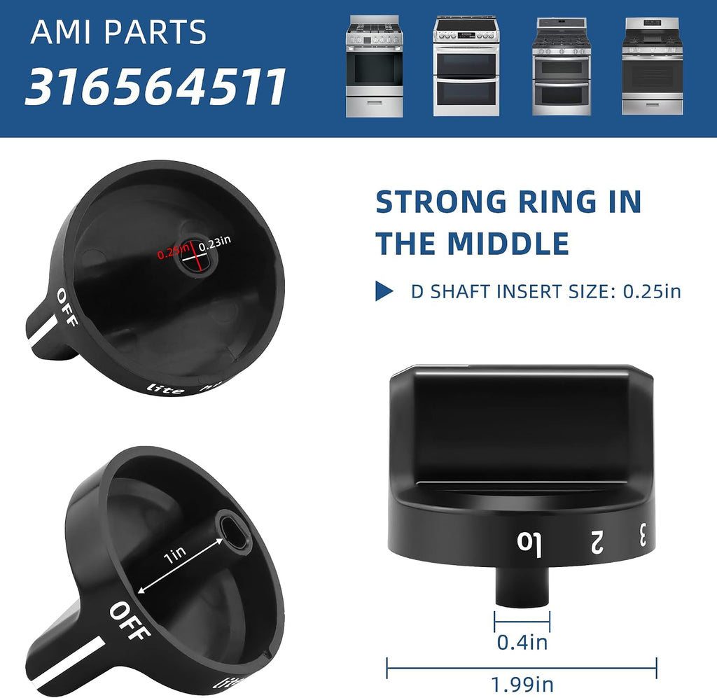 AMI PARTS 316564511 Gas Stove Knobs Replacement for Frigidaire Range Stove