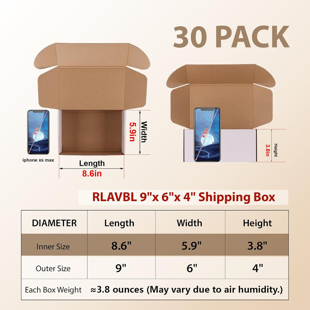 30 Pack 9x6x4 Shipping Boxes, White Corrugated Cardboard Mailer Box