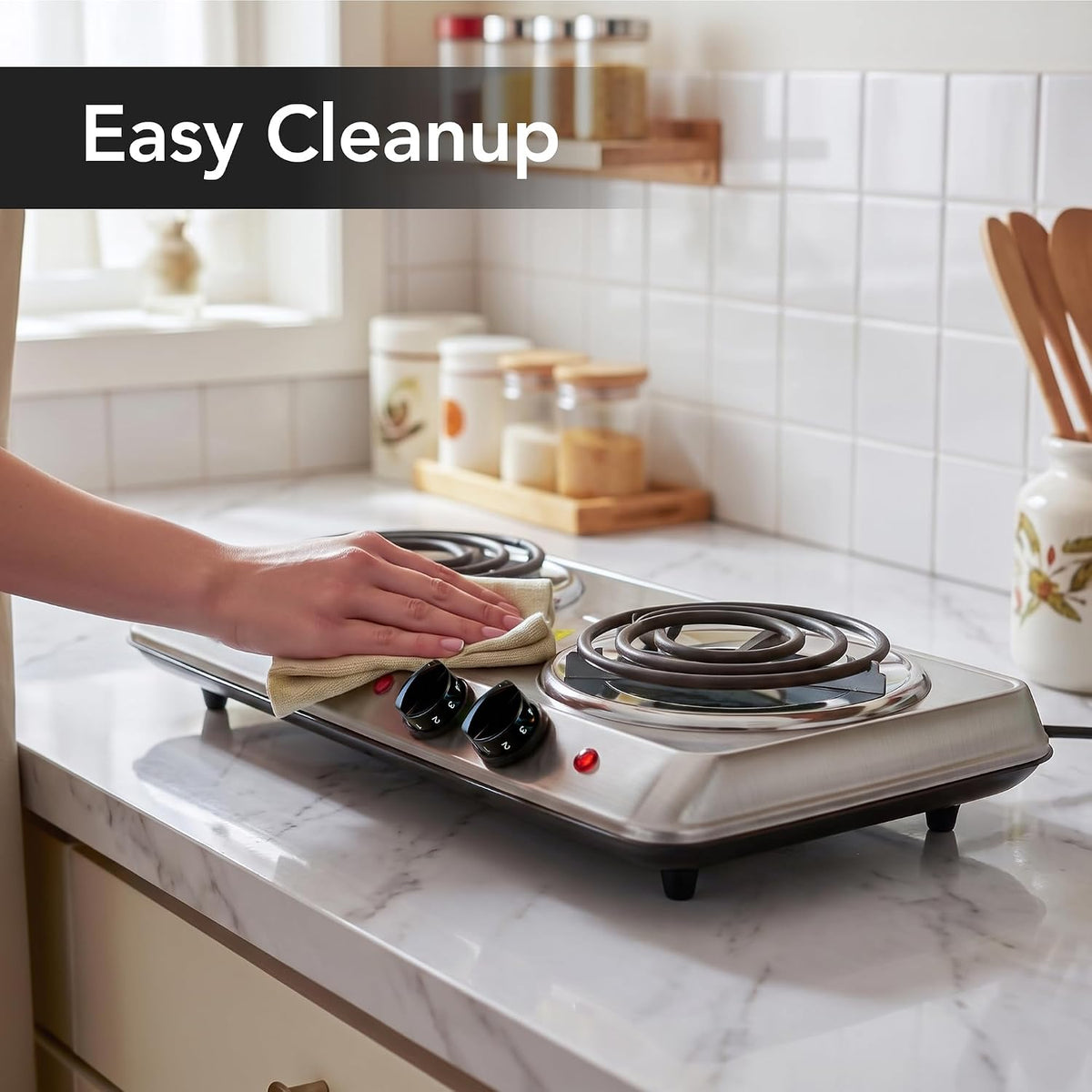 Electric Double Burner, 1700W Coil Hot Plate, Silver BGC102S