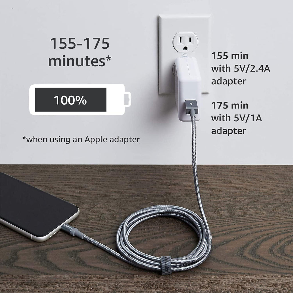 USB-A to Lightning Cable, Apple MFi Certified, Nylon Braided Cord, Fast Charging, Durable, Sturdy, 3 Foot, Dark Gray
