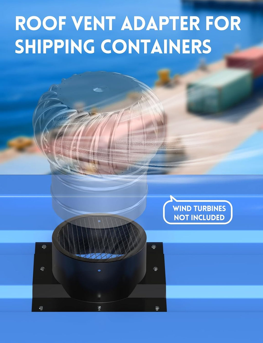 8" Roof Whirlybird Turbine Vent Adapter with Built-in Metal Mesh, Shipping Container Corrugated Roof Vent Adapter for