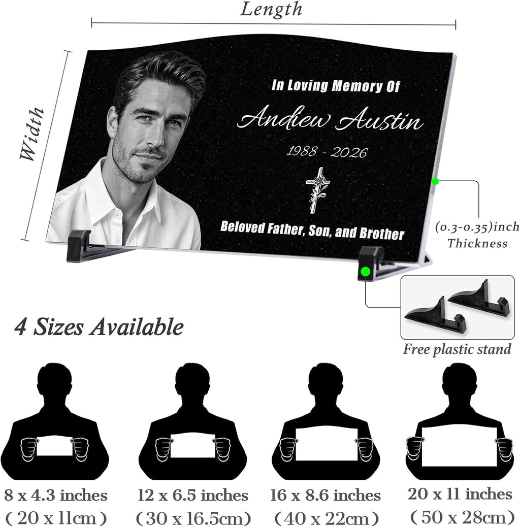 Personalized Granite Memorial Stone, Custom‑Engraved Grave Marker w/ Photo