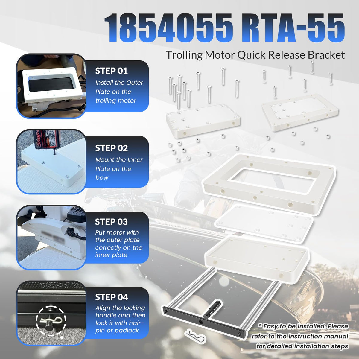 1854055 RTA-55 Quick Release Bracket for Quest Trolling Motors, White