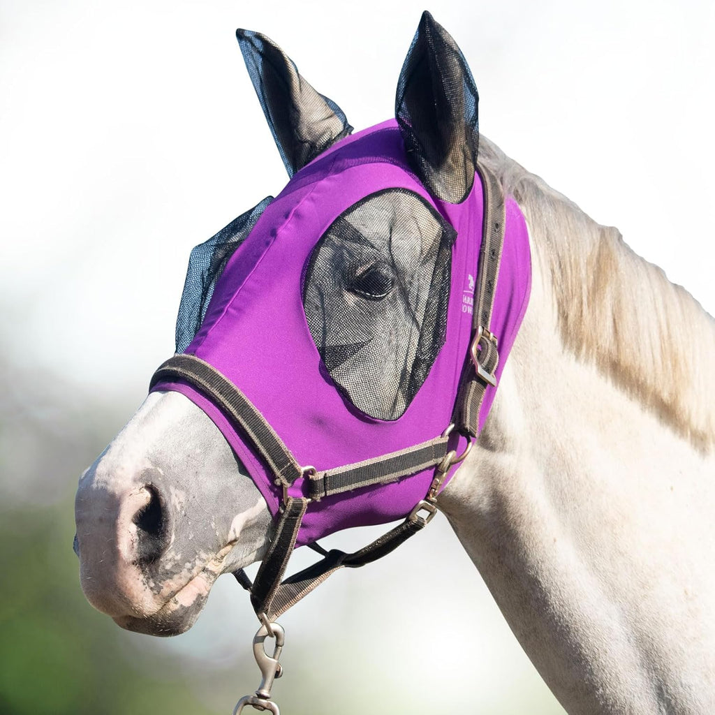 Super Comfort Stretchy Fly Mask Large Eye Space with UV Protection Soft on Skin with Breathability Fly Mask -Amethyst