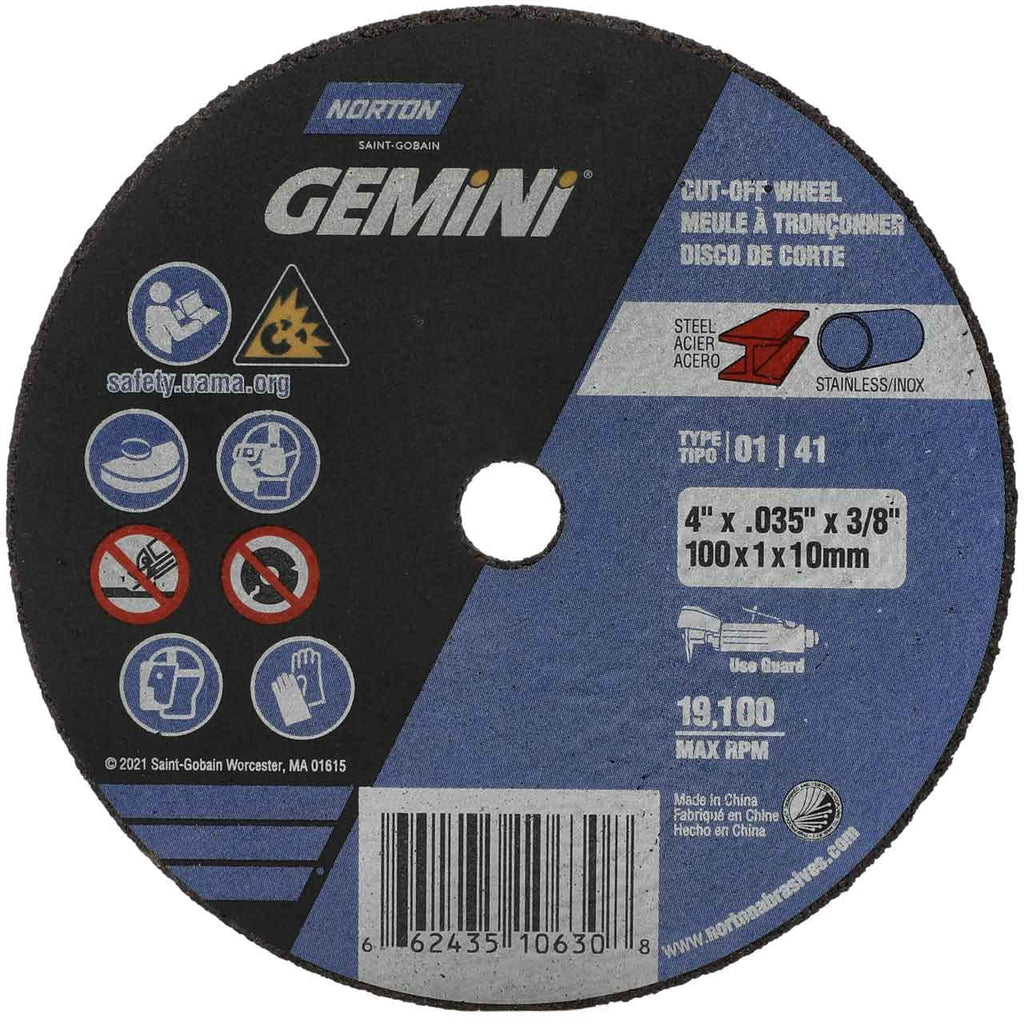 Norton 66243510630 E2279811 4"x.035"x3/8" Gemini Cutoff Wheel Free