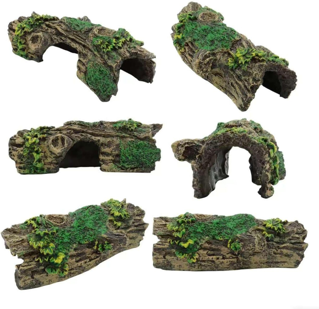 Resin Hollow Tree Trunk Betta Log Cave 1pcs with Aquarium Plants x 8pcs - Fish Tank Decorations for Betta Fish, Small