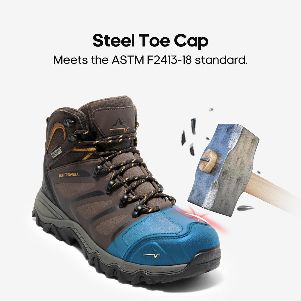 Waterproof Steel Toe Work Boots for Men,Brown/Black/Tan,9.5