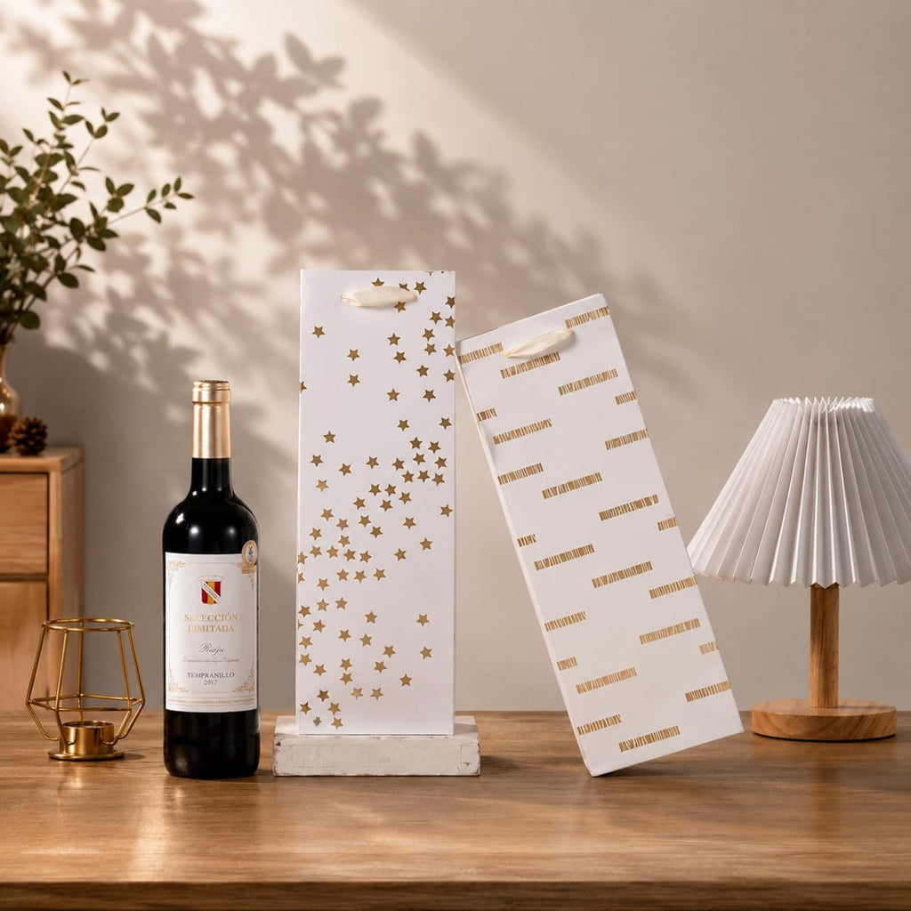 12 PCS Wine Gift Bags 13.7" Luxury Bottle Bag with 10 Tissue Papers