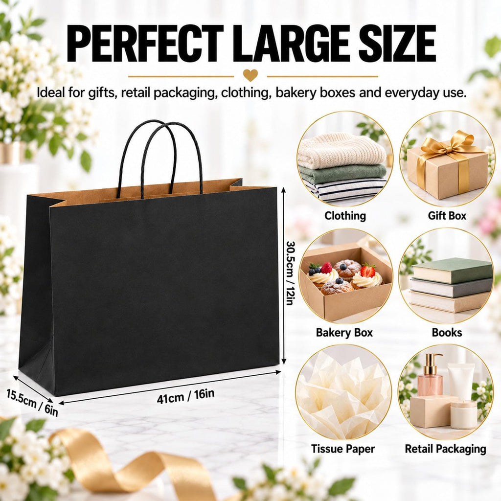 Large Kraft Paper Bags with Handles Bulk for Shopping,70 Pack,Black