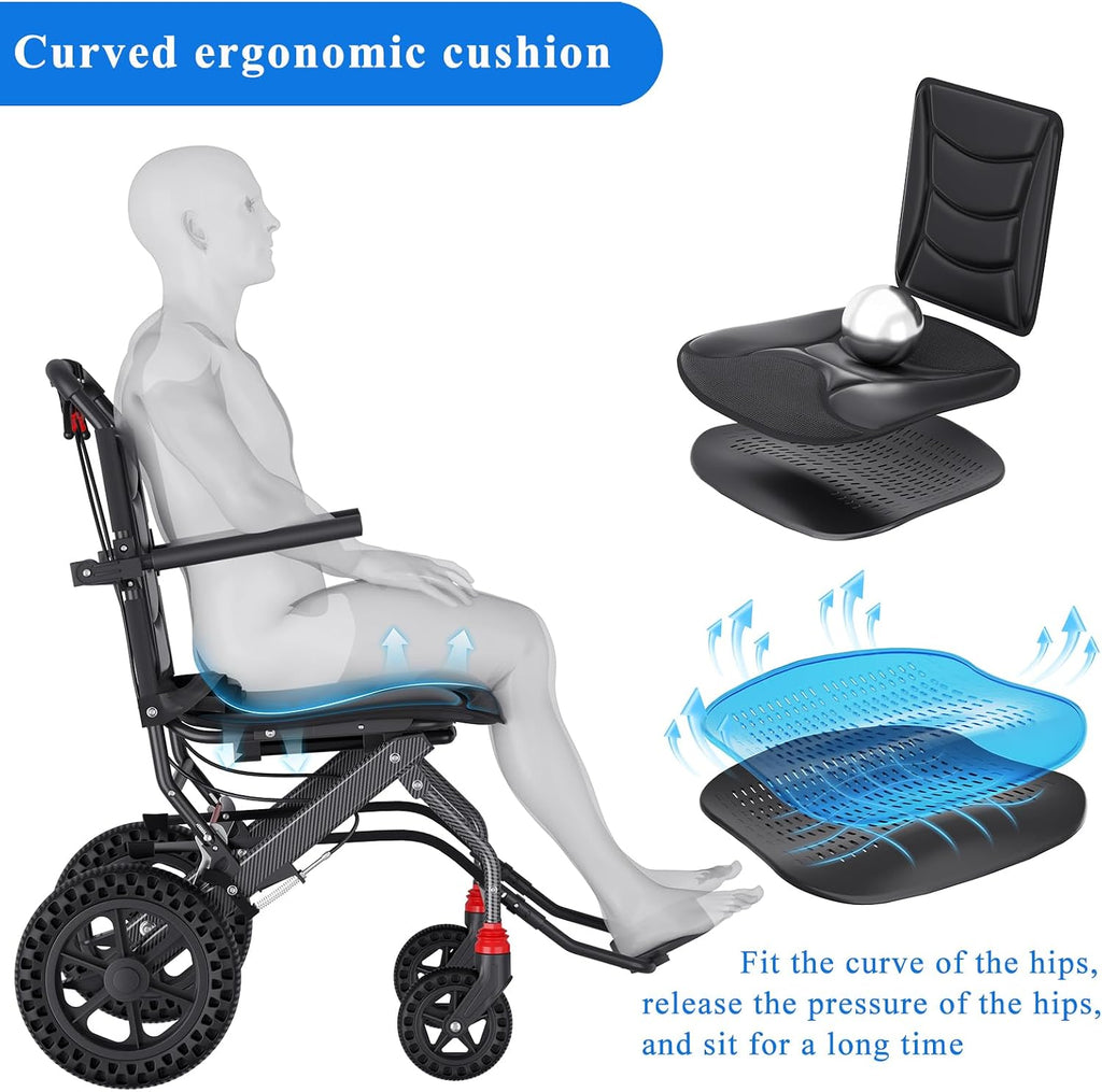 (18" Wide Seat) Lightweight Ergonomic Transport Wheelchair for Seniors and Adults, Portable Foldable Transit Travel