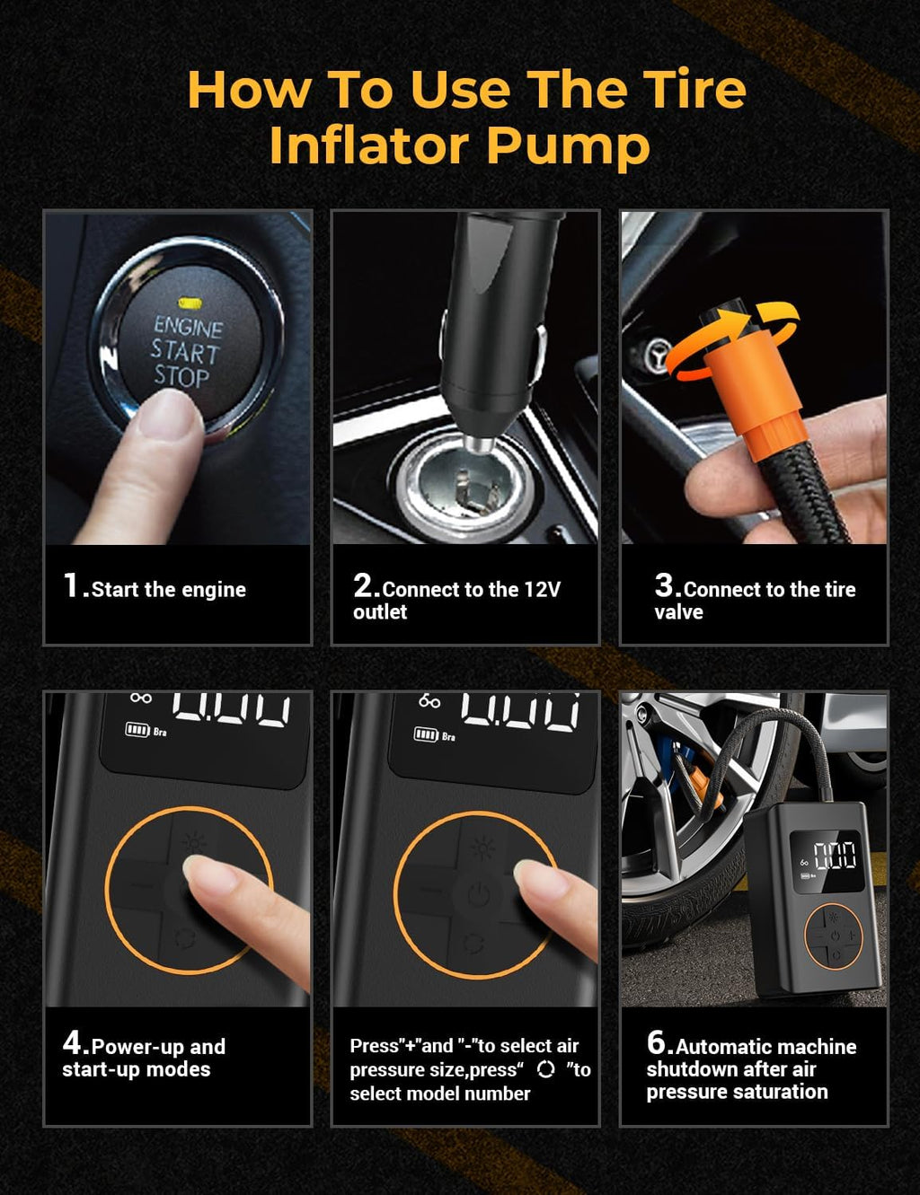 Flat Tire Repair Kit with Air Compressor, Professional Tire Plug Kit | 120PSI Portable Air Pump with Auto-Stop & LED