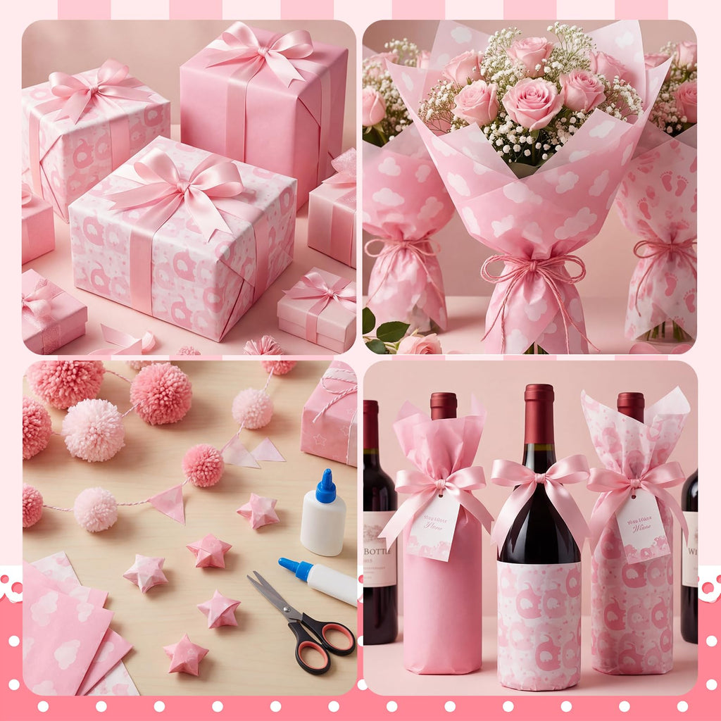 120 Sheets Pink Tissue Paper Bulk 20 x 14 Inch
