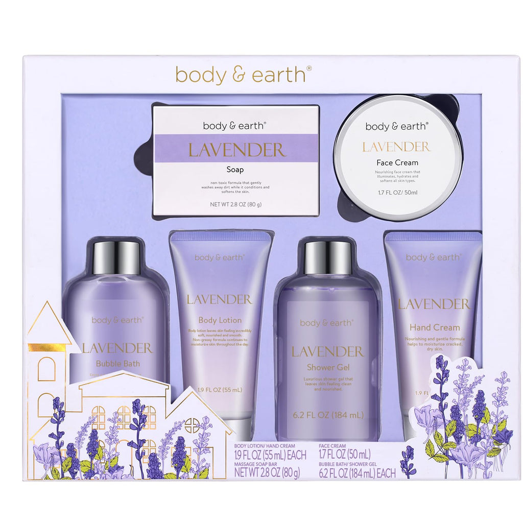 Spa Gifts for Women, Lavender Gift Set, Body & Earth 6 Pcs Bath Gift Sets, Self Care Kit, Birthday Relaxing Spa Set