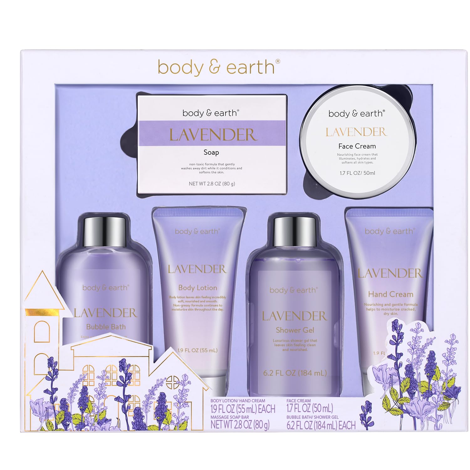 Spa Gifts for Women, Lavender Gift Set, Body & Earth 6 Pcs Bath Gift Sets, Self Care Kit, Birthday Relaxing Spa Set