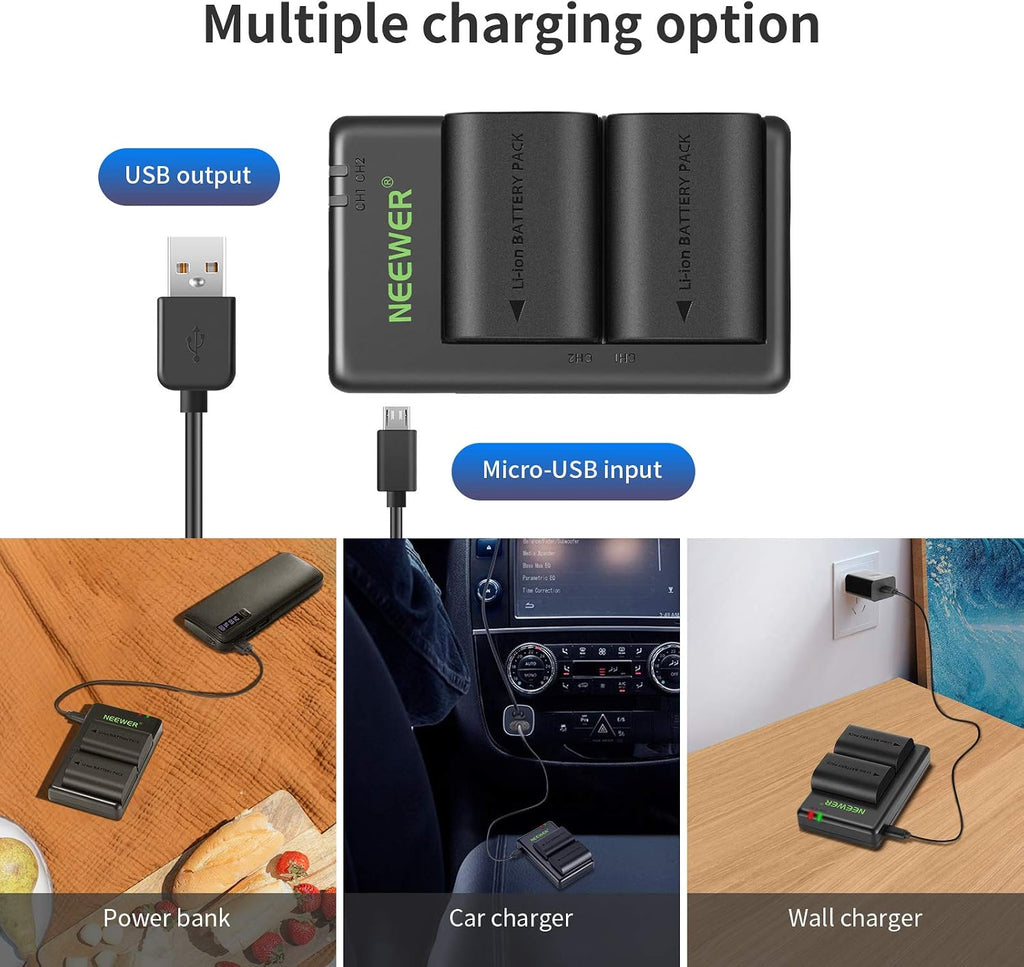 Replacement Battery and Charger Set for LP-E6NH, Compatible with Canon EOS R7, R5, R6, 5D II, 6D, 7D, 70D, 80D, 90D