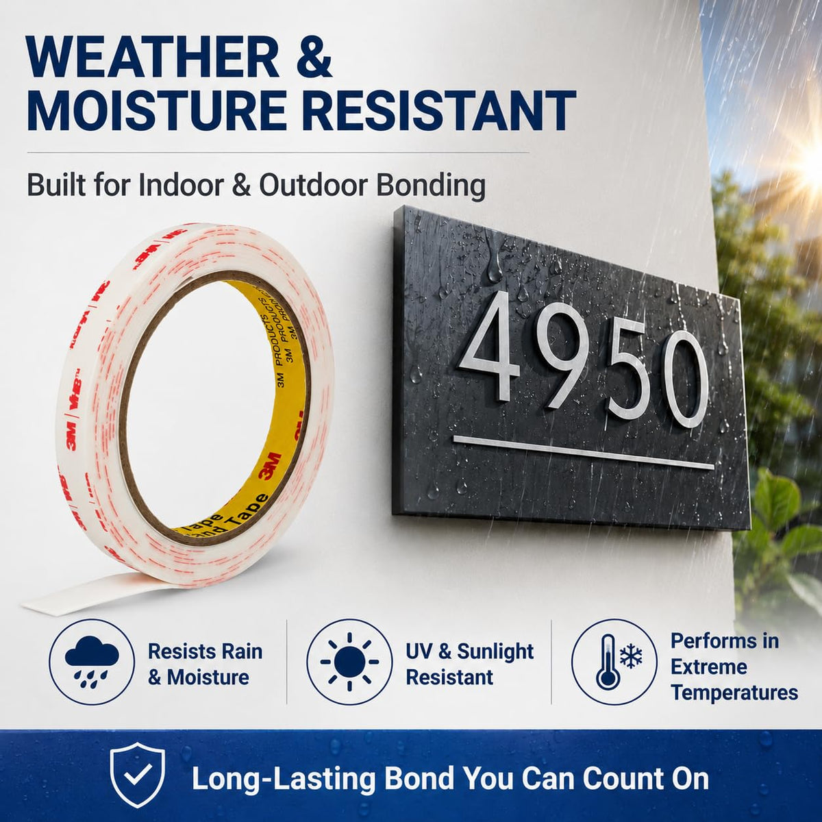 3M Double Sided Tape Heavy Duty, 0.39’’×10Ft Removable Mounting Tape