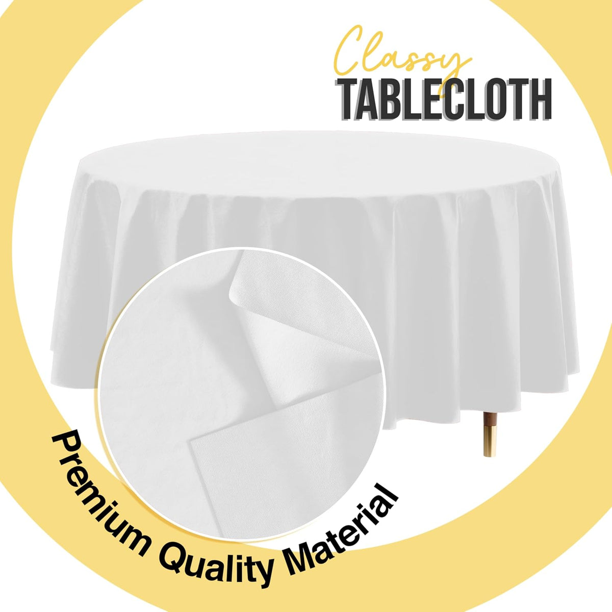 66% Thicker Premium White Round Tablecloth 0.5 Mil 6 Pack Plastic Table Cloth Disposable 84 Inch Round Plastic