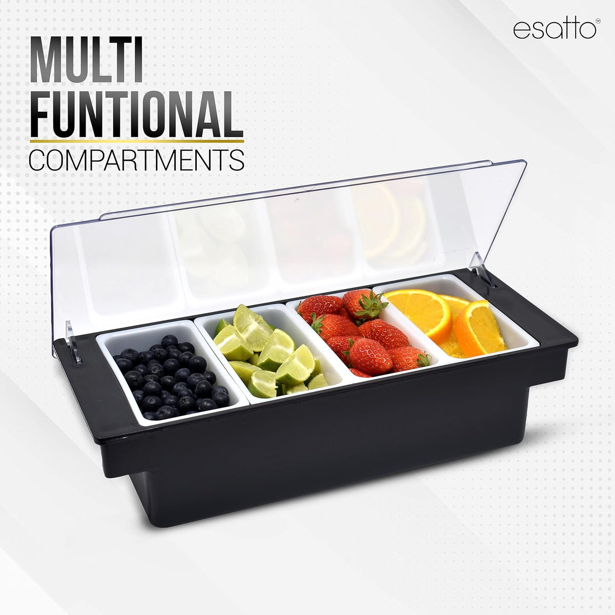 Bar Garnish Condiment Holder with Lids & Pourers, 4 Compartment