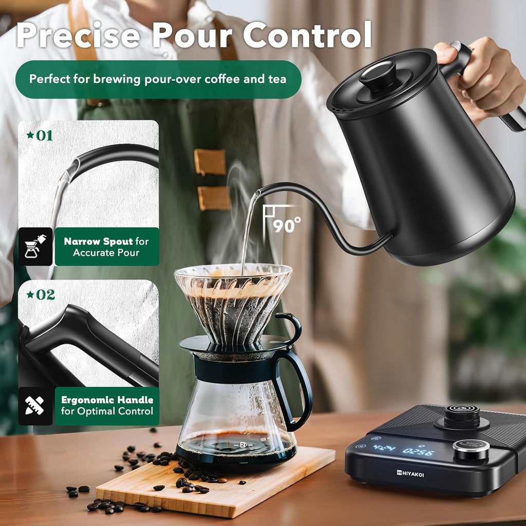 Gooseneck Electric Kettle HIYAKOI with ±1℉ Temperature Control, Pour Over Kettle for Coffee & Tea, 1200W Rapid