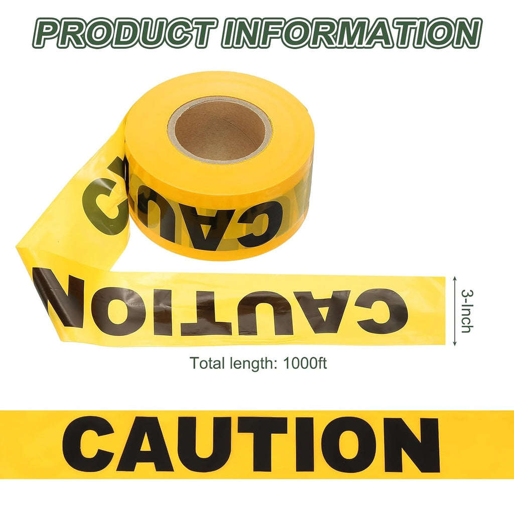 1000ft x 3" Warning Tape, High-Visibility PE Floor Marking Roll Caution Tape for Flagging Construction Outdoor