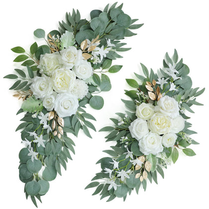 Artificial White Wedding Arch Flower Floral Swags Set of 2