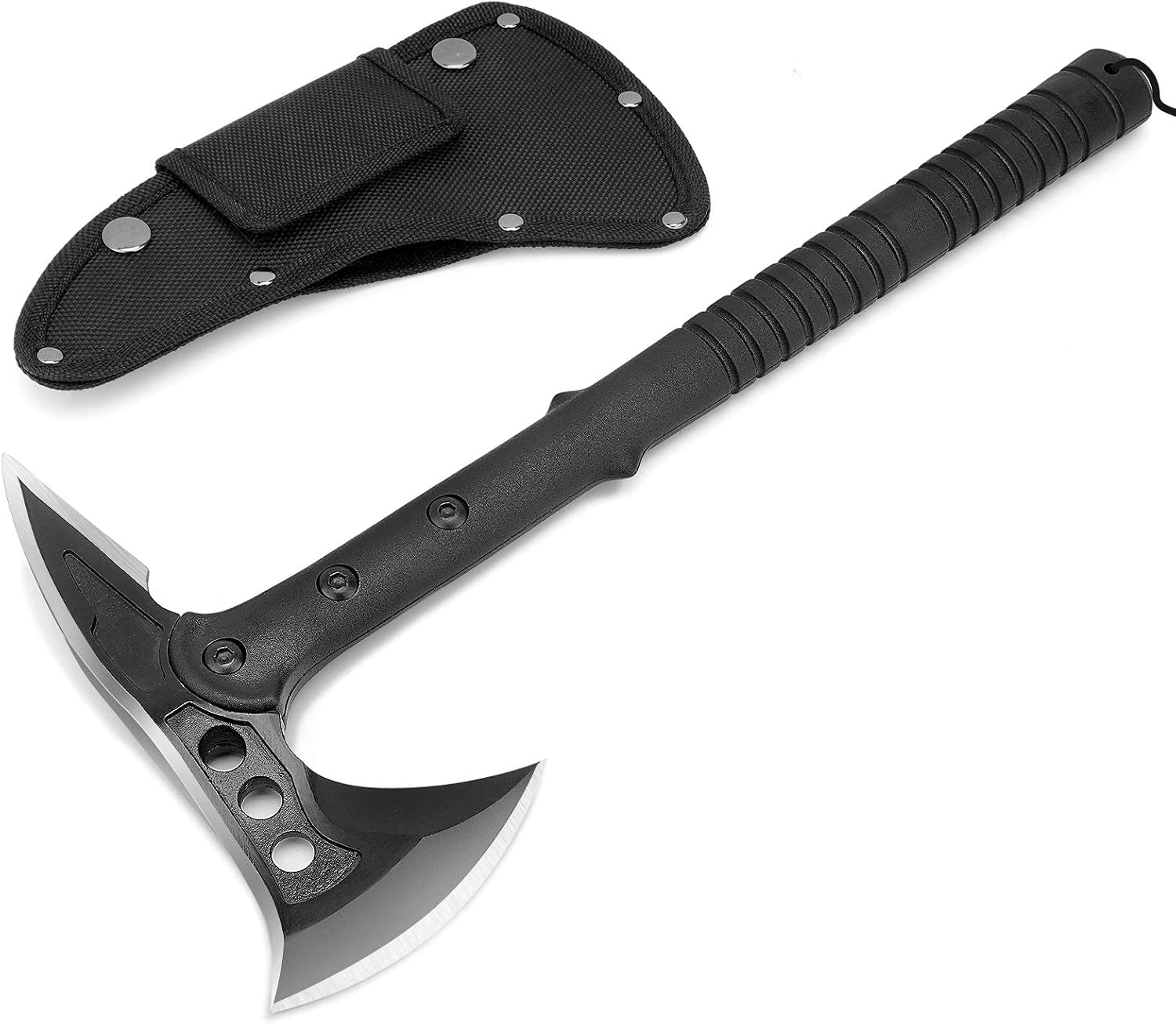 Camping Axe, Survival Throwing Hatchet with Sheath, Tactical Tomahawk with Spike, Nylon Fiber Handle for Outdoor