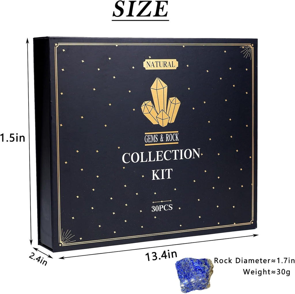 Rock Collection for Kids - 30Pcs Rocks, Gemstones & Crystals Kit | with learning Guide, Mineral Education Set