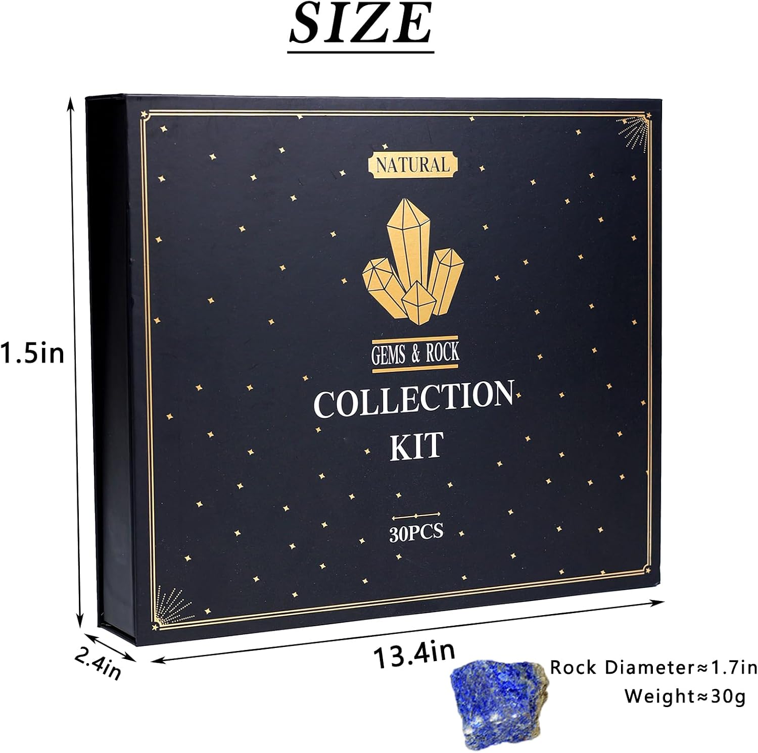 Rock Collection for Kids - 30Pcs Rocks, Gemstones & Crystals Kit | with learning Guide, Mineral Education Set